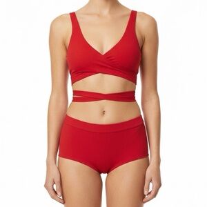 Buffbunny Matching 2 Piece Bikini Set Dark Red Boy Shorts  XS Wrap Top S